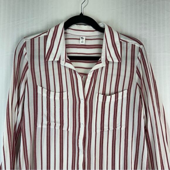 B.P. White Red Stripes Viscose Button Up Shirt Junior Size Large Nautical Prep - Picture 4 of 9